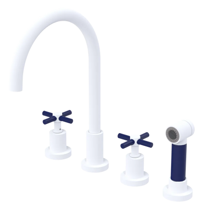Rubinet Widespread Kitchen Set with LaSalle Spout with Hand Spray Matt White