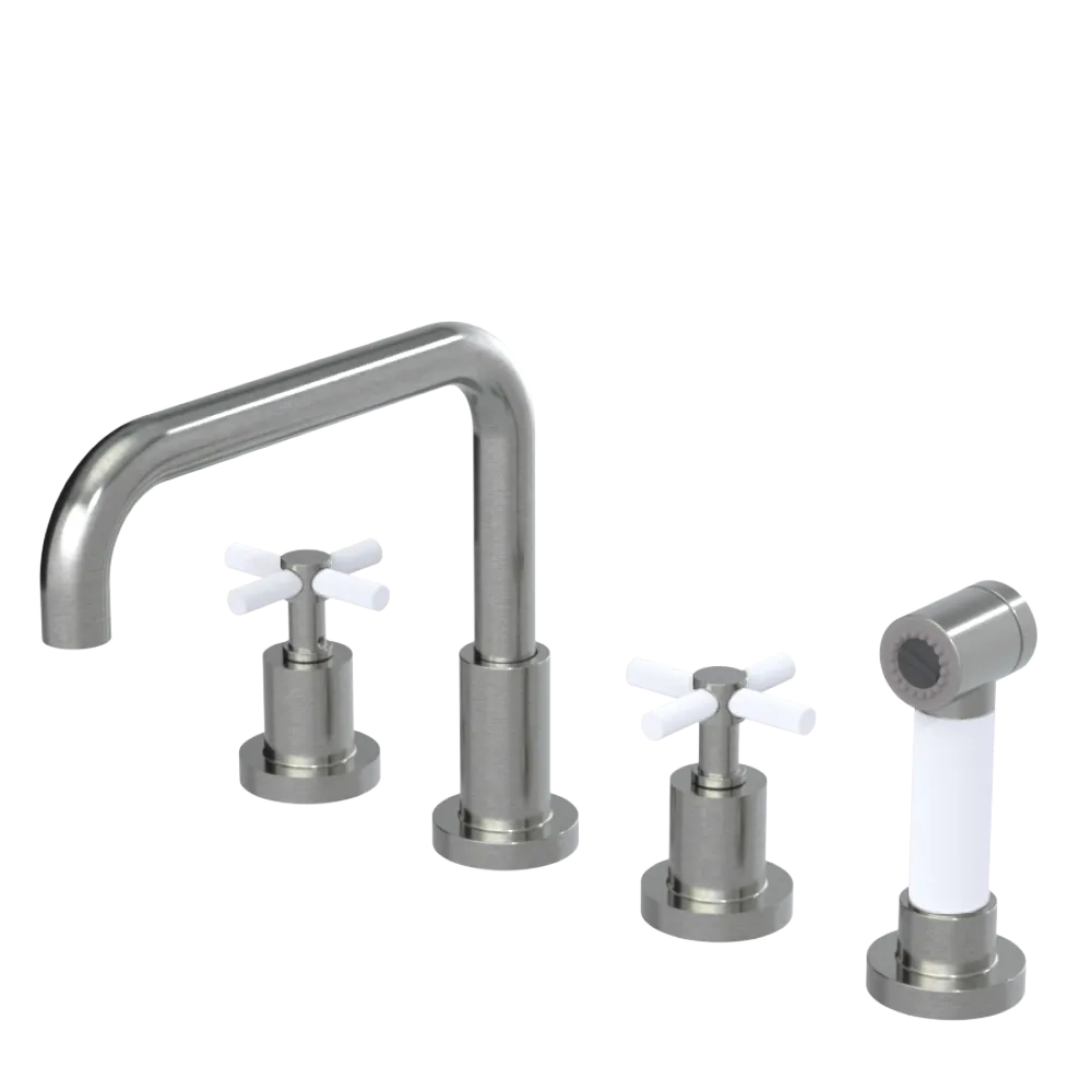 Rubinet Widespread Kitchen Set with Hand Spray Satin Nickel