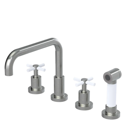 Rubinet Widespread Kitchen Set with Hand Spray Satin Nickel