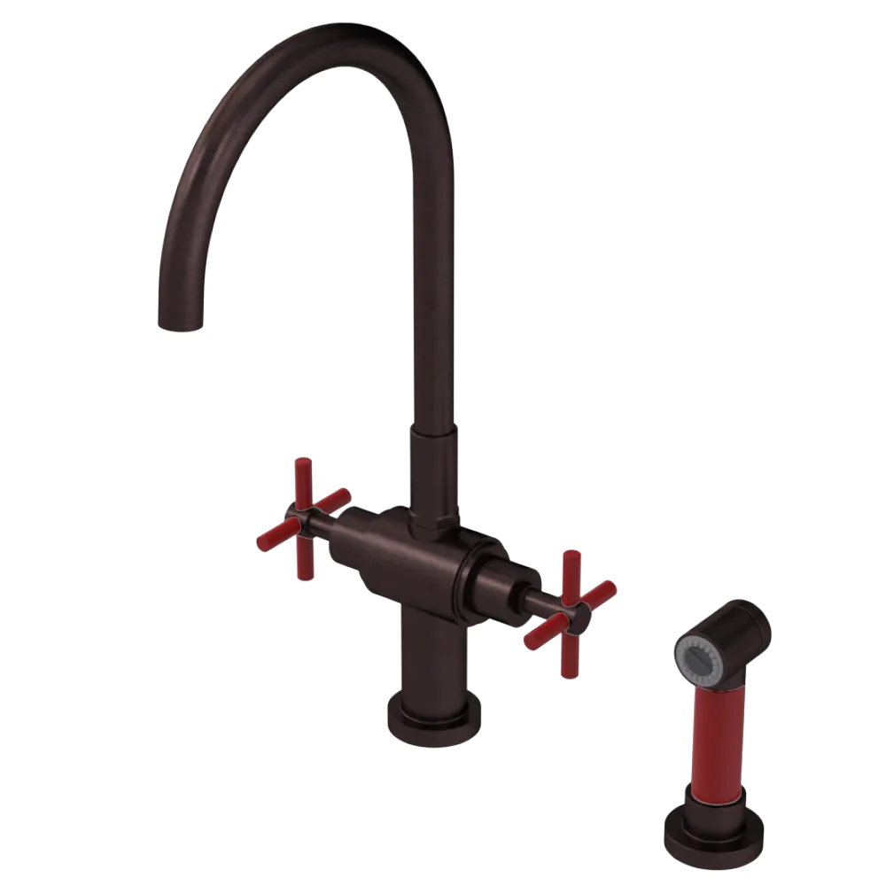 Rubinet Two Handle Single Hole Kitchen Set with LaSalle Spout with Hand Spray Oil Rubbed Bronze