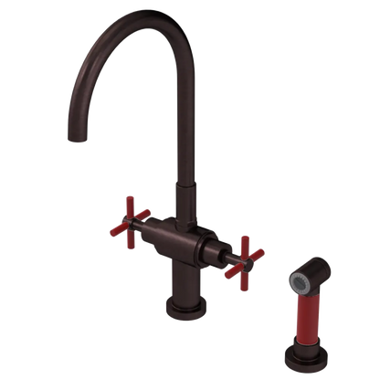 Rubinet Two Handle Single Hole Kitchen Set with LaSalle Spout with Hand Spray Oil Rubbed Bronze