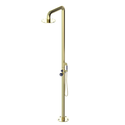 Rubinet Pressure Balance Outdoor Shower with Hand Held Shower & 10" Shower Head - 304 Stainless Steel Gold