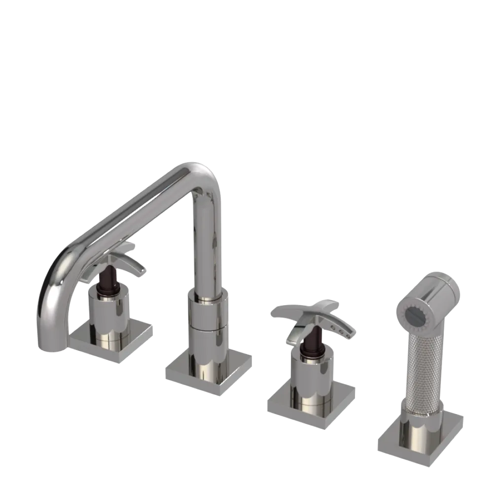 Rubinet Widespread Kitchen Set with Genesis Spout with Hand Spray Polished Nickel