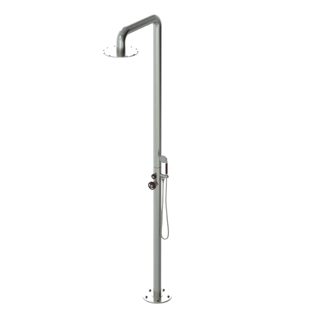 Rubinet Pressure Balance Outdoor Shower with Hand Held Shower & 10" Shower Head - 304 Stainless Steel Satin Nickel
