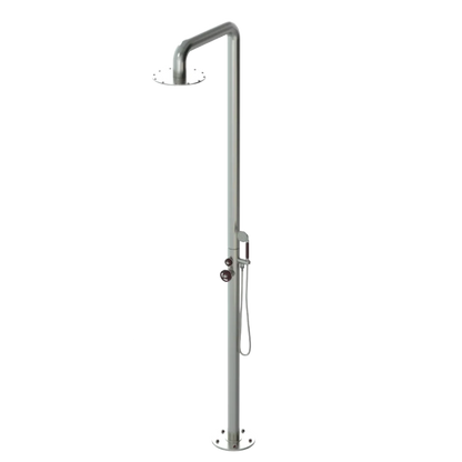 Rubinet Pressure Balance Outdoor Shower with Hand Held Shower & 10" Shower Head - 304 Stainless Steel Satin Nickel