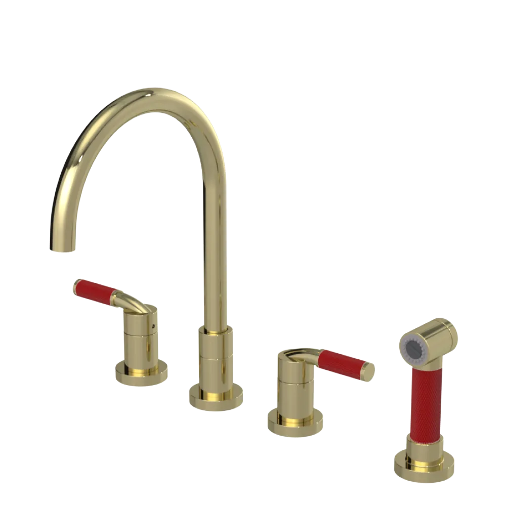 Rubinet Widespread Kitchen Set with Hand Spray Gold