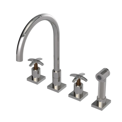 Rubinet Widespread Kitchen Set with Hand Spray Polished Nickel