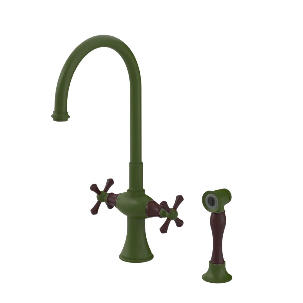 Rubinet Two Handle Single Hole Kitchen Set with Hand Spray Green Envy