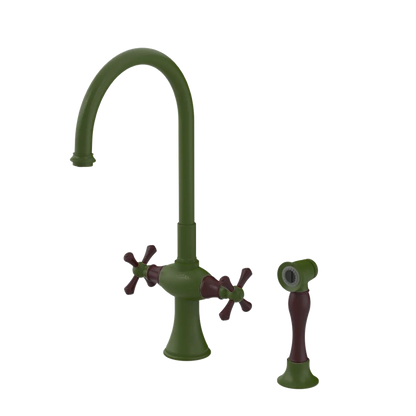 Rubinet Two Handle Single Hole Kitchen Set with Hand Spray Green Envy