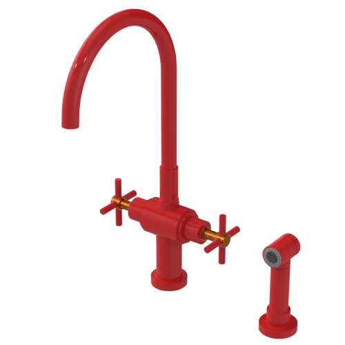 Rubinet Two Handle Single Hole Kitchen Set with LaSalle Spout with Hand Spray Red