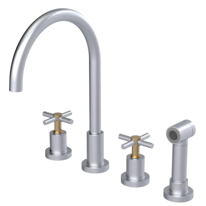 Rubinet Widespread Kitchen Set with LaSalle Spout with Hand Spray Satin Chrome