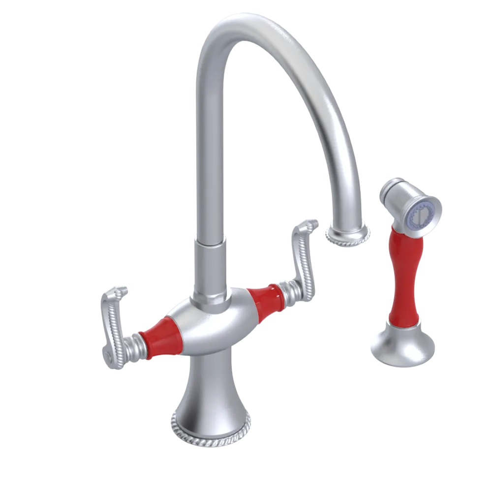 Rubinet Two Handle Single Hole Kitchen Set with Hand Spray Satin Chrome