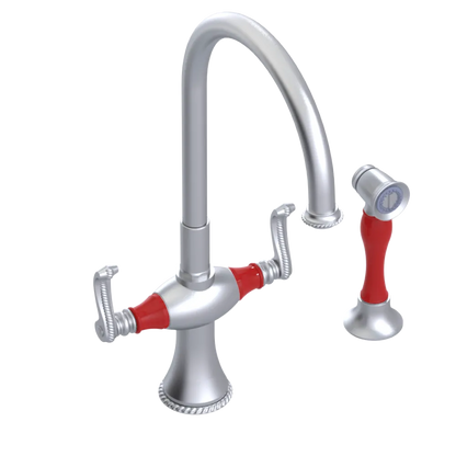 Rubinet Two Handle Single Hole Kitchen Set with Hand Spray Satin Chrome