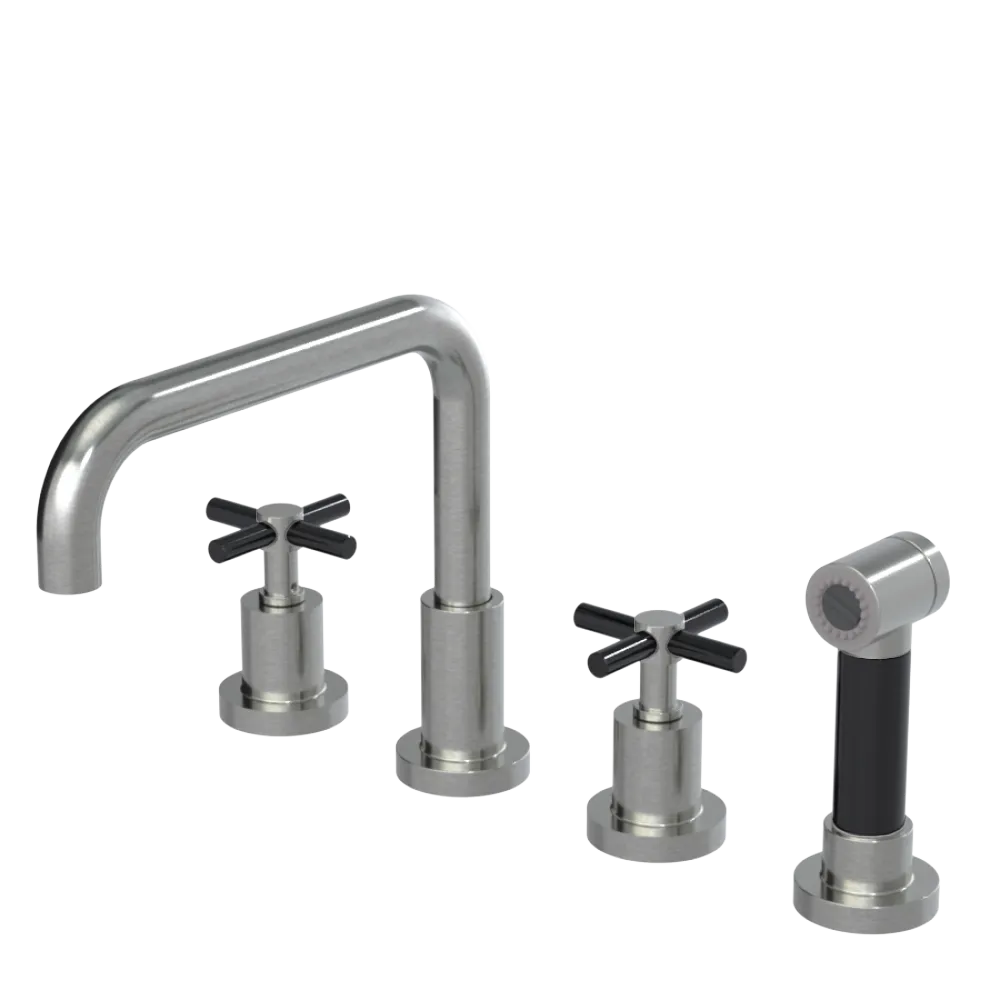 Rubinet Widespread Kitchen Set with Hand Spray Satin Nickel
