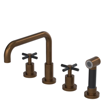 Rubinet Widespread Kitchen Set with Hand Spray Tuscan Brass