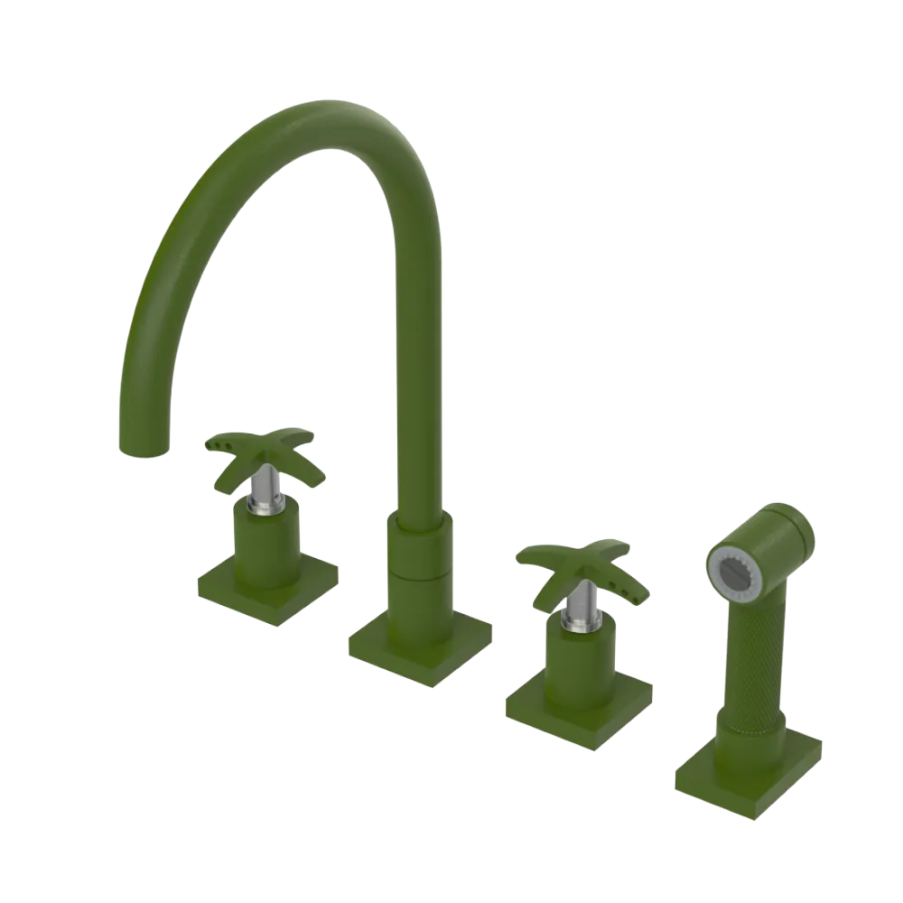 Rubinet Widespread Kitchen Set with Hand Spray Green Envy