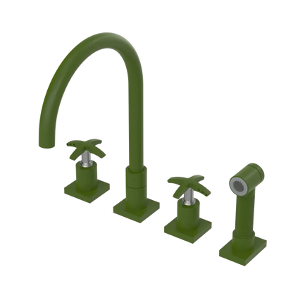 Rubinet Widespread Kitchen Set with Hand Spray Green Envy