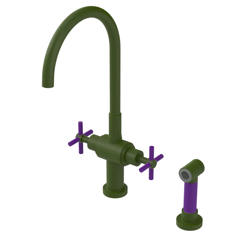 Rubinet Two Handle Single Hole Kitchen Set with LaSalle Spout with Hand Spray Green Envy