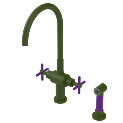 Rubinet Two Handle Single Hole Kitchen Set with LaSalle Spout with Hand Spray Green Envy