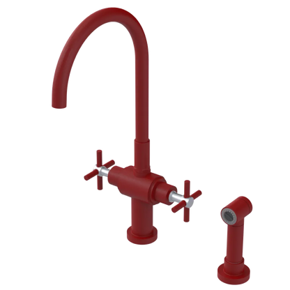 Rubinet Two Handle Single Hole Kitchen Set with LaSalle Spout with Hand Spray Maroon