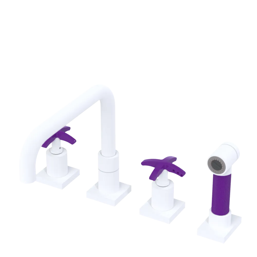 Rubinet Widespread Kitchen Set with Genesis Spout with Hand Spray Matt White