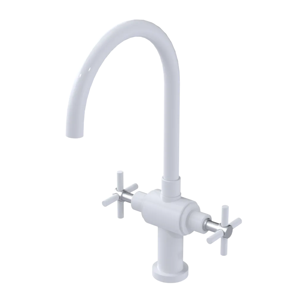 Rubinet Two Handle Single Hole Kitchen Set with LaSalle Spout White