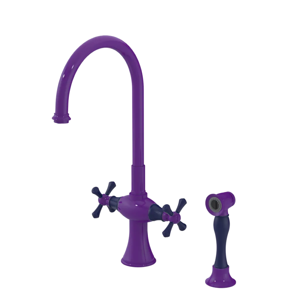 Rubinet Two Handle Single Hole Kitchen Set with Hand Spray Purple Haze