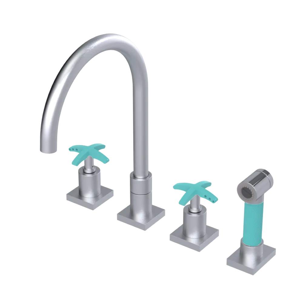 Rubinet Widespread Kitchen Set with Hand Spray Satin Chrome
