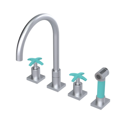 Rubinet Widespread Kitchen Set with Hand Spray Satin Chrome