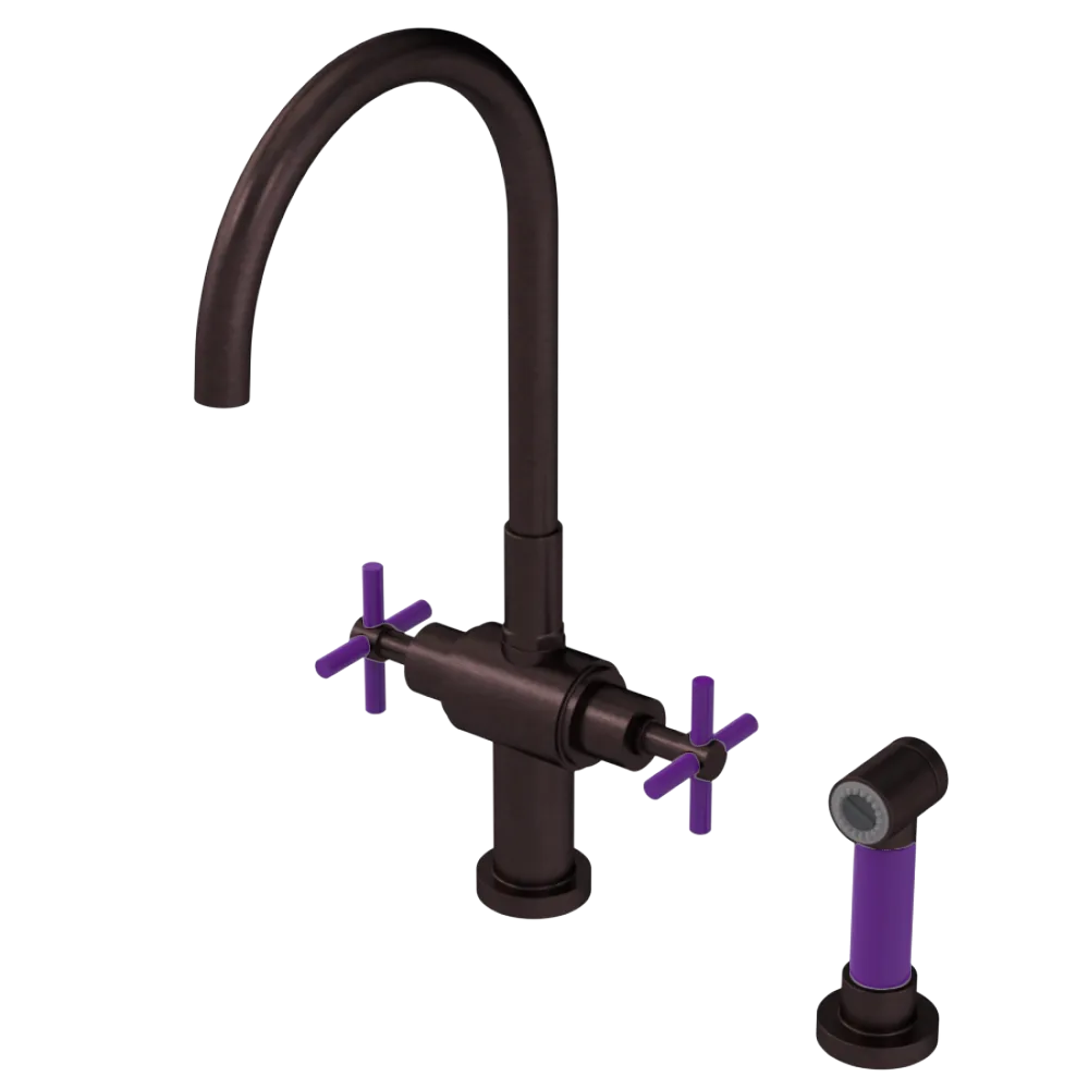 Rubinet Two Handle Single Hole Kitchen Set with LaSalle Spout with Hand Spray Oil Rubbed Bronze