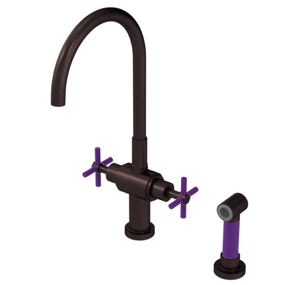 Rubinet Two Handle Single Hole Kitchen Set with LaSalle Spout with Hand Spray Oil Rubbed Bronze