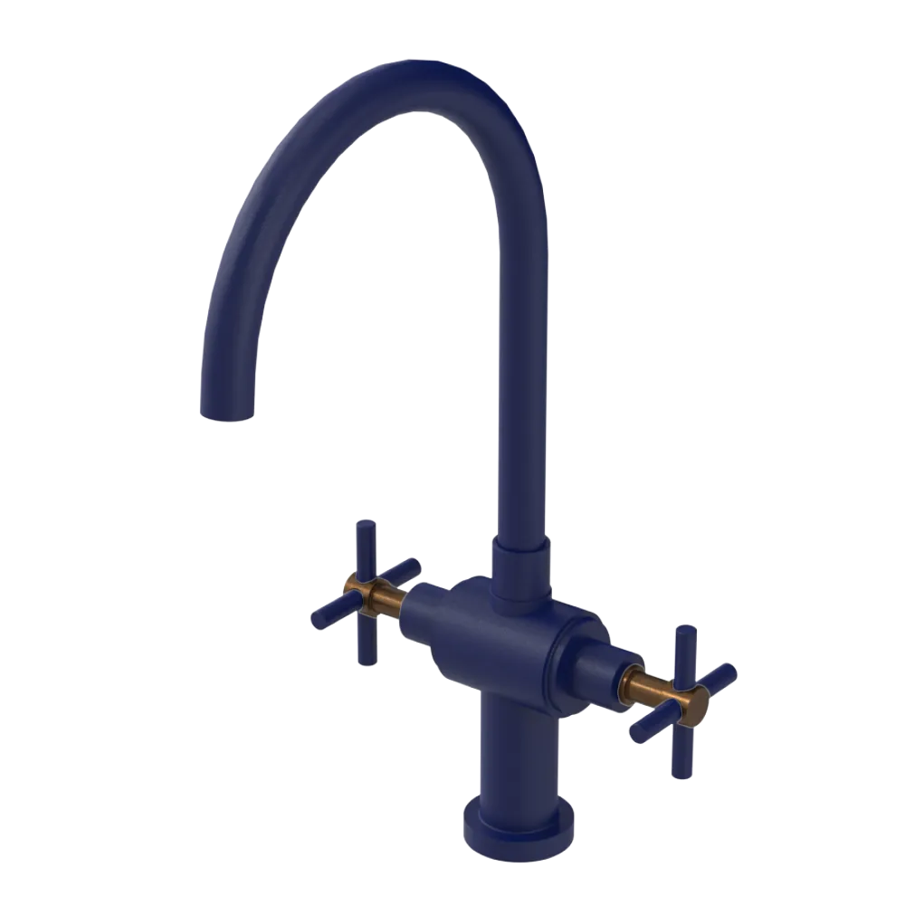 Rubinet Two Handle Single Hole Kitchen Set with LaSalle Spout Midnight Blue