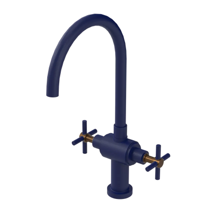 Rubinet Two Handle Single Hole Kitchen Set with LaSalle Spout Midnight Blue