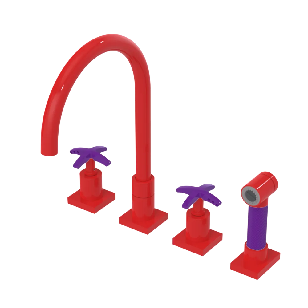 Rubinet Widespread Kitchen Set with Hand Spray Red