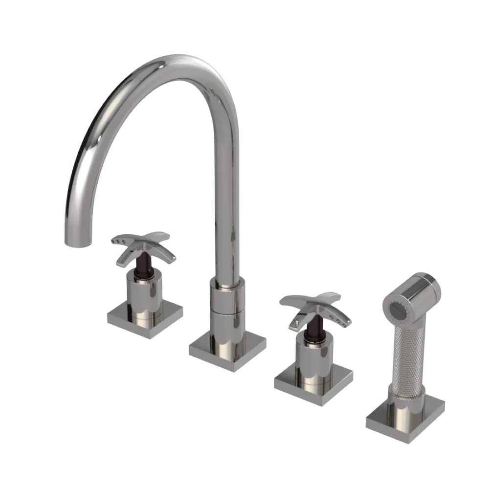 Rubinet Widespread Kitchen Set with Hand Spray Polished Nickel
