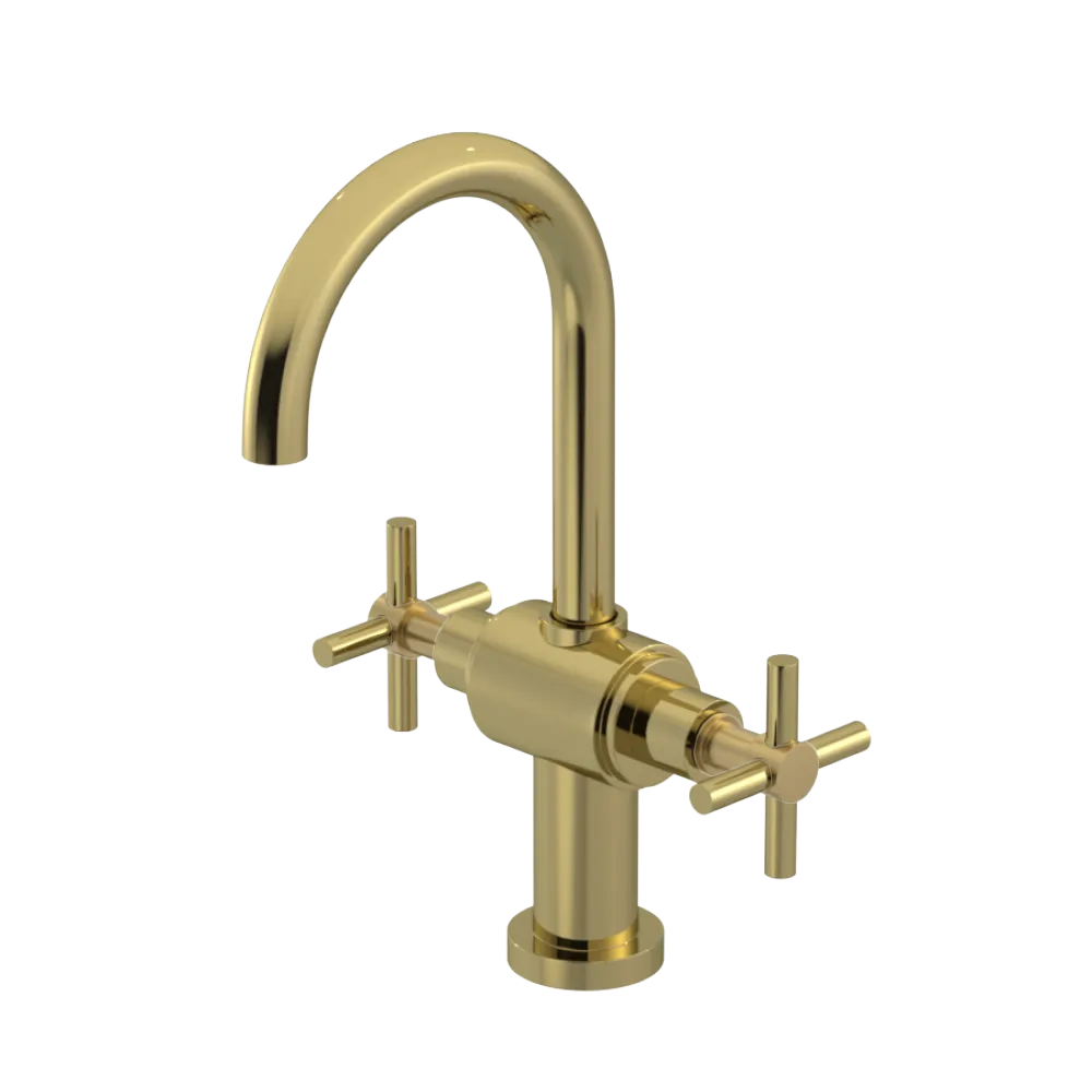 Rubinet Single Hole Dual Handle Lav. Set with LaSalle Spout (less drain) Natural Brass