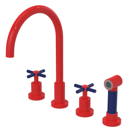Rubinet Widespread Kitchen Set with LaSalle Spout with Hand Spray Red