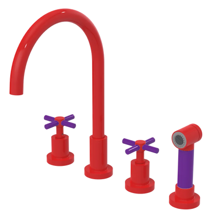 Rubinet Widespread Kitchen Set with LaSalle Spout with Hand Spray Red