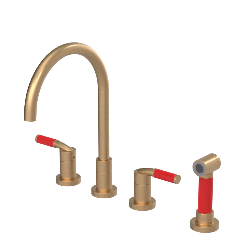 Rubinet Widespread Kitchen Set with Hand Spray Satin Gold