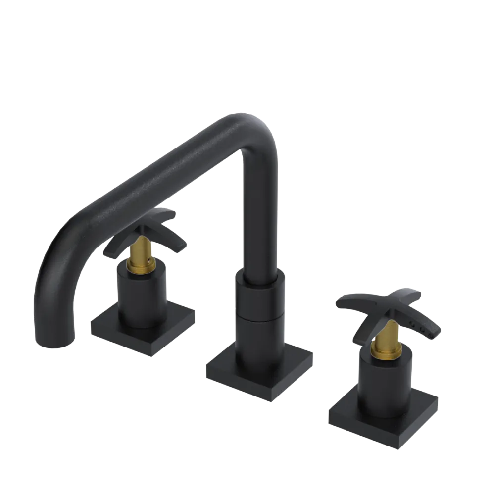 Rubinet Widespread Kitchen Set with Genesis Spout Matt Black