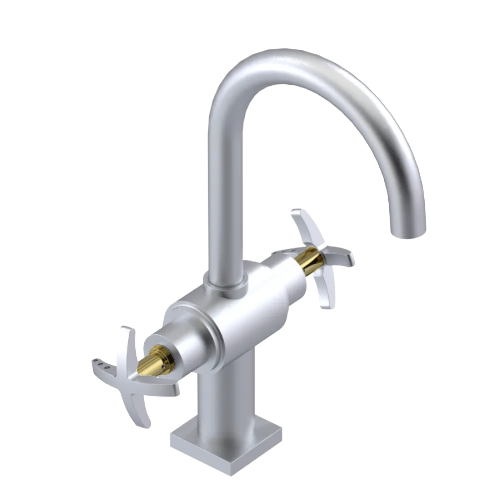 Rubinet Single Hole Dual Handle Lav. Set. (less drain) Satin Chrome