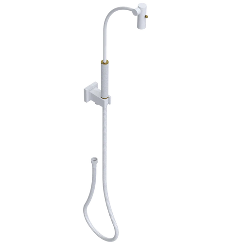 Rubinet Hand Held Shower Bidet with Extended Reach & Dual Function Spray Including Wall Bracket with Supply & Hose (Square) White