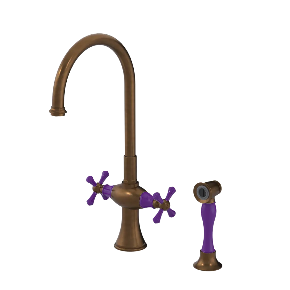 Rubinet Two Handle Single Hole Kitchen Set with Hand Spray Tuscan Brass