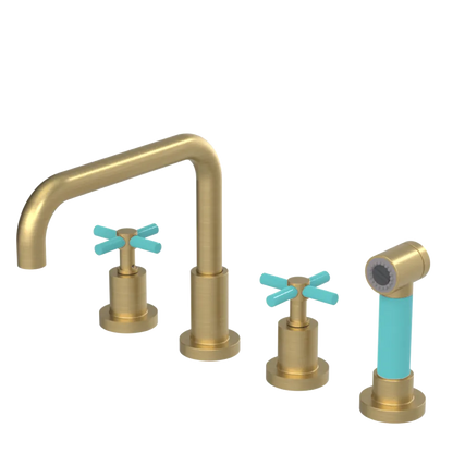 Rubinet Widespread Kitchen Set with Hand Spray Satin Brass