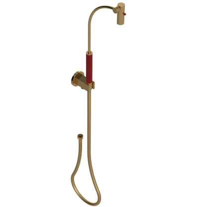 Rubinet Hand Held Shower Bidet with Extended Reach & Dual Function Spray Including Wall Bracket with Supply & Hose (Round) Gold