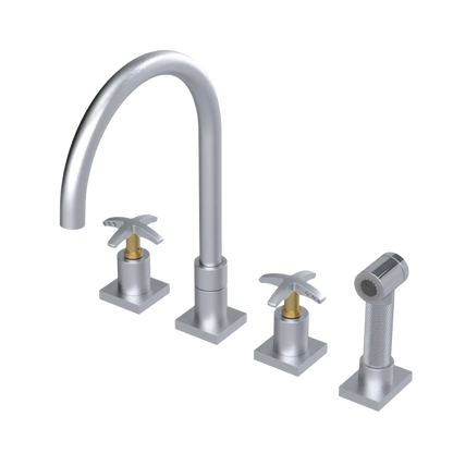 Rubinet Widespread Kitchen Set with Hand Spray Satin Chrome