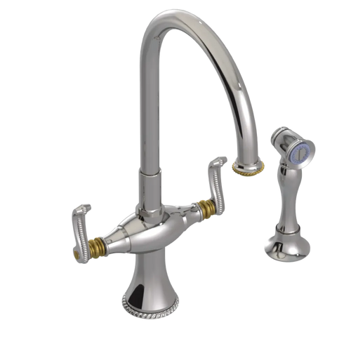 Rubinet Two Handle Single Hole Kitchen Set with Hand Spray Polished Nickel