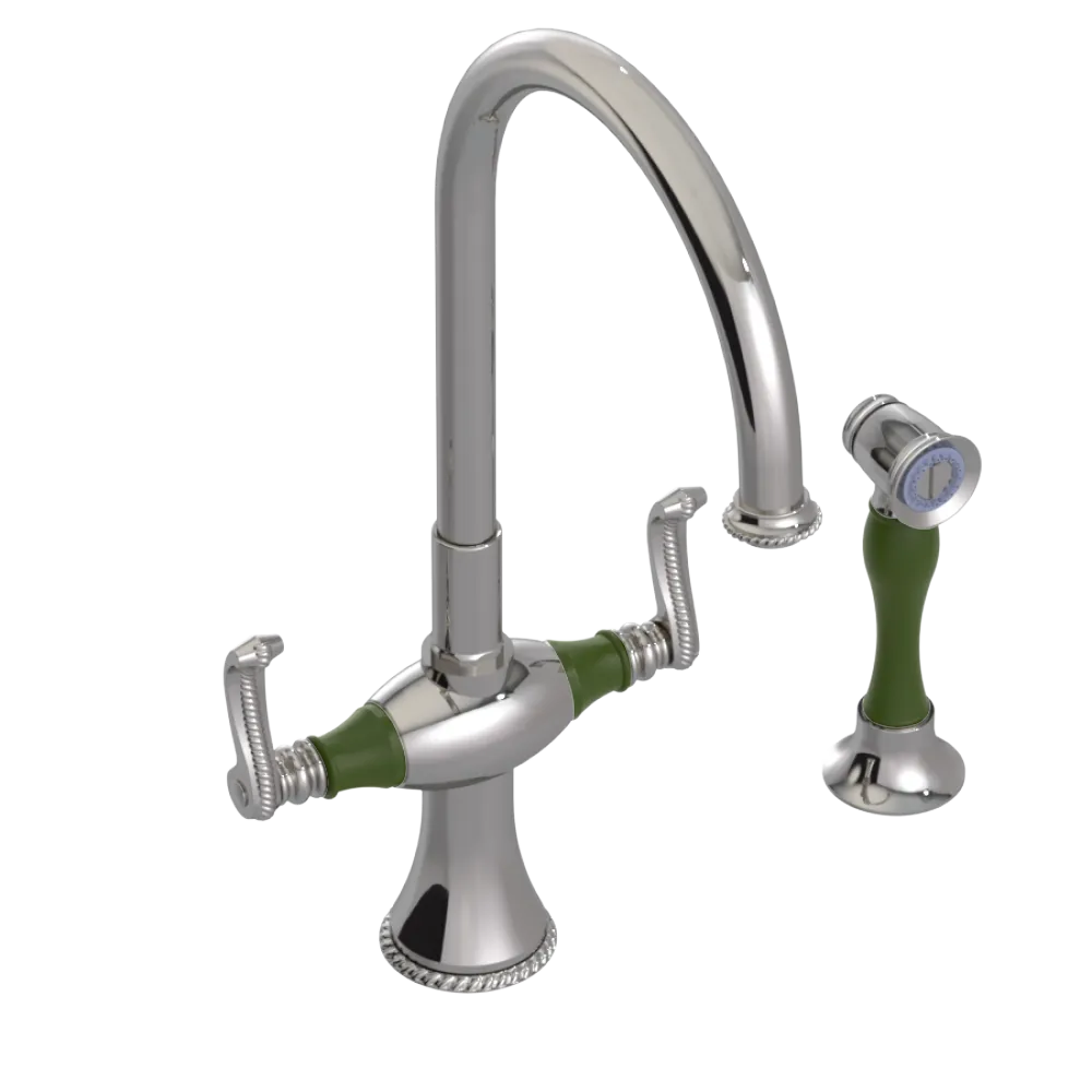 Rubinet Two Handle Single Hole Kitchen Set with Hand Spray Polished Nickel