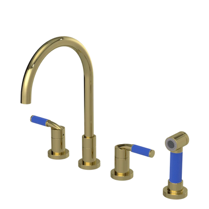 Rubinet Widespread Kitchen Set with Hand Spray Natural Brass