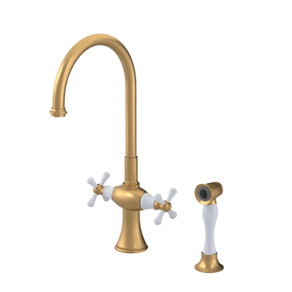 Rubinet Two Handle Single Hole Kitchen Set with Hand Spray Satin Gold
